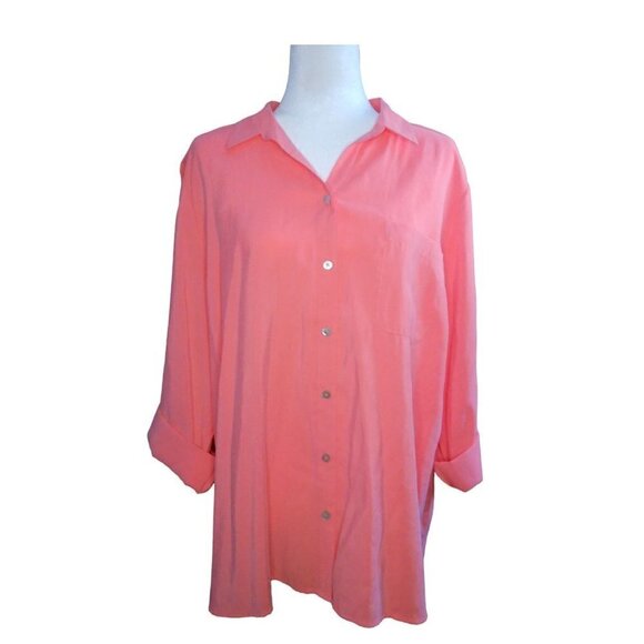Chico's Coral Button UP Collared Long Sleeve Size 3 Shirt NWT - Picture 12 of 12